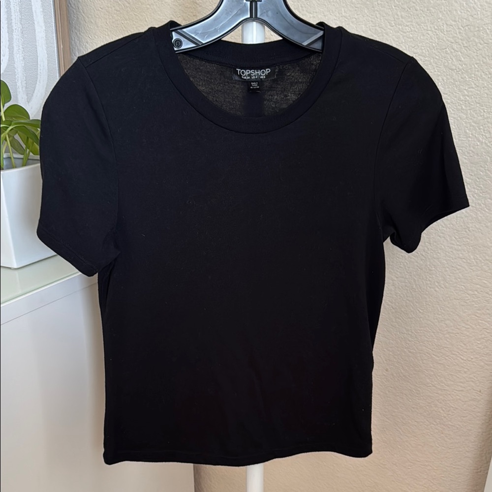Topshop Black Ribbed Fitted Women's Top Size Small